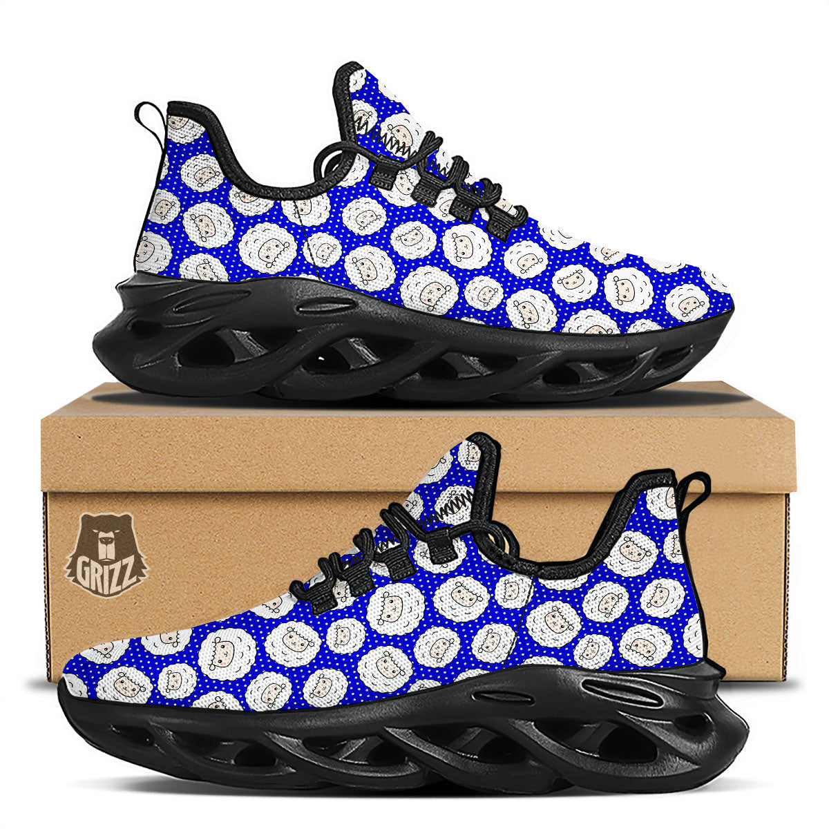 Sheep Cartoon Print Pattern Black Running Shoes-grizzshop