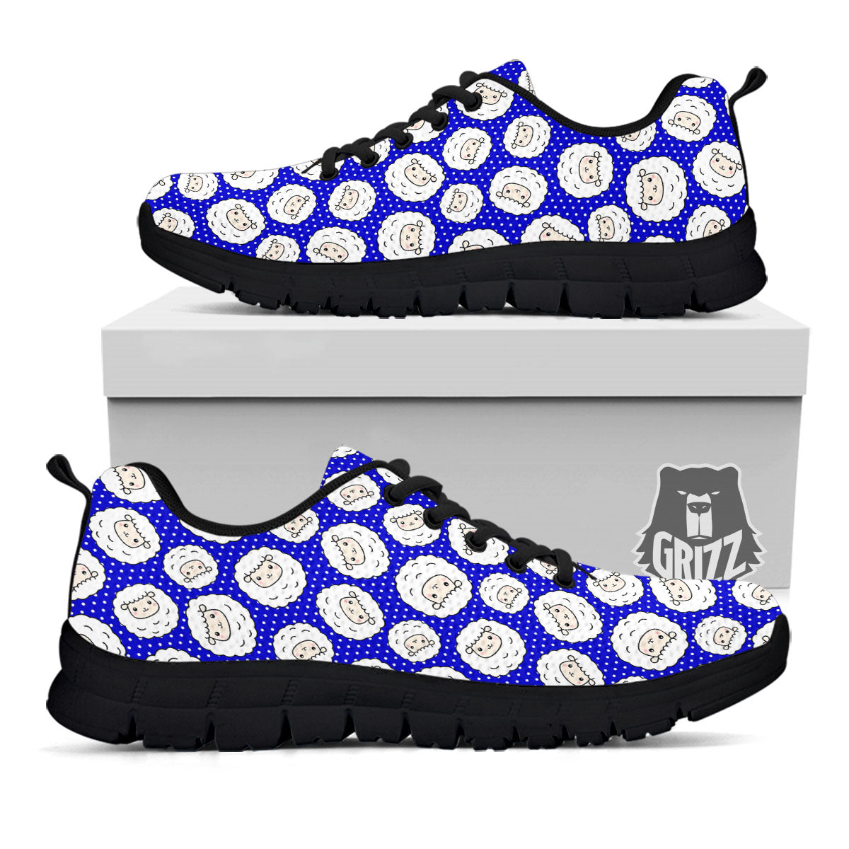 Sheep Cartoon Print Pattern Black Sneaker-grizzshop