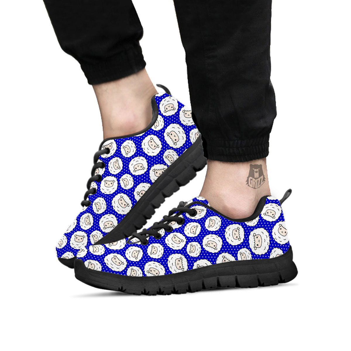 Sheep Cartoon Print Pattern Black Sneaker-grizzshop