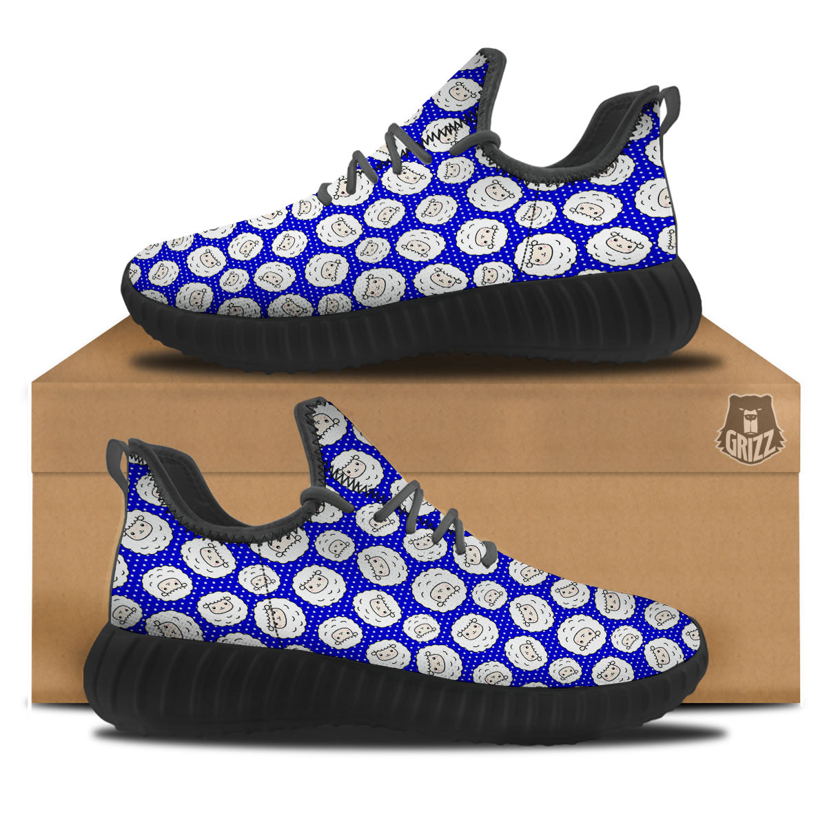 Sheep Cartoon Print Pattern Black Walking Shoes-grizzshop