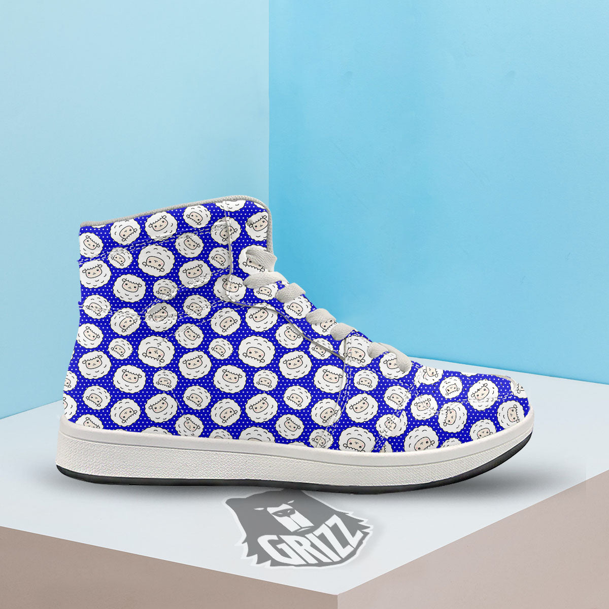Sheep Cartoon Print Pattern High Top Sneakers-grizzshop