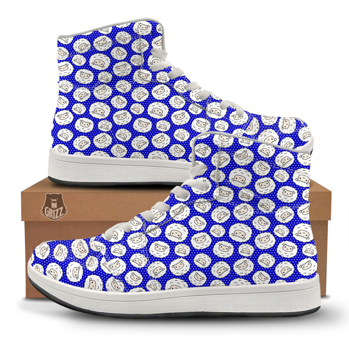 Sheep Cartoon Print Pattern High Top Sneakers-grizzshop