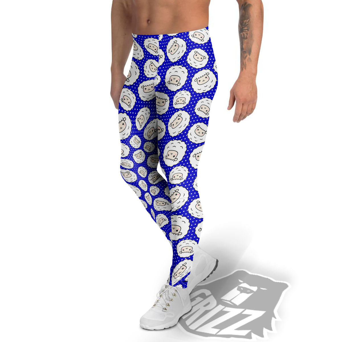 Sheep Cartoon Print Pattern Men's Leggings-grizzshop