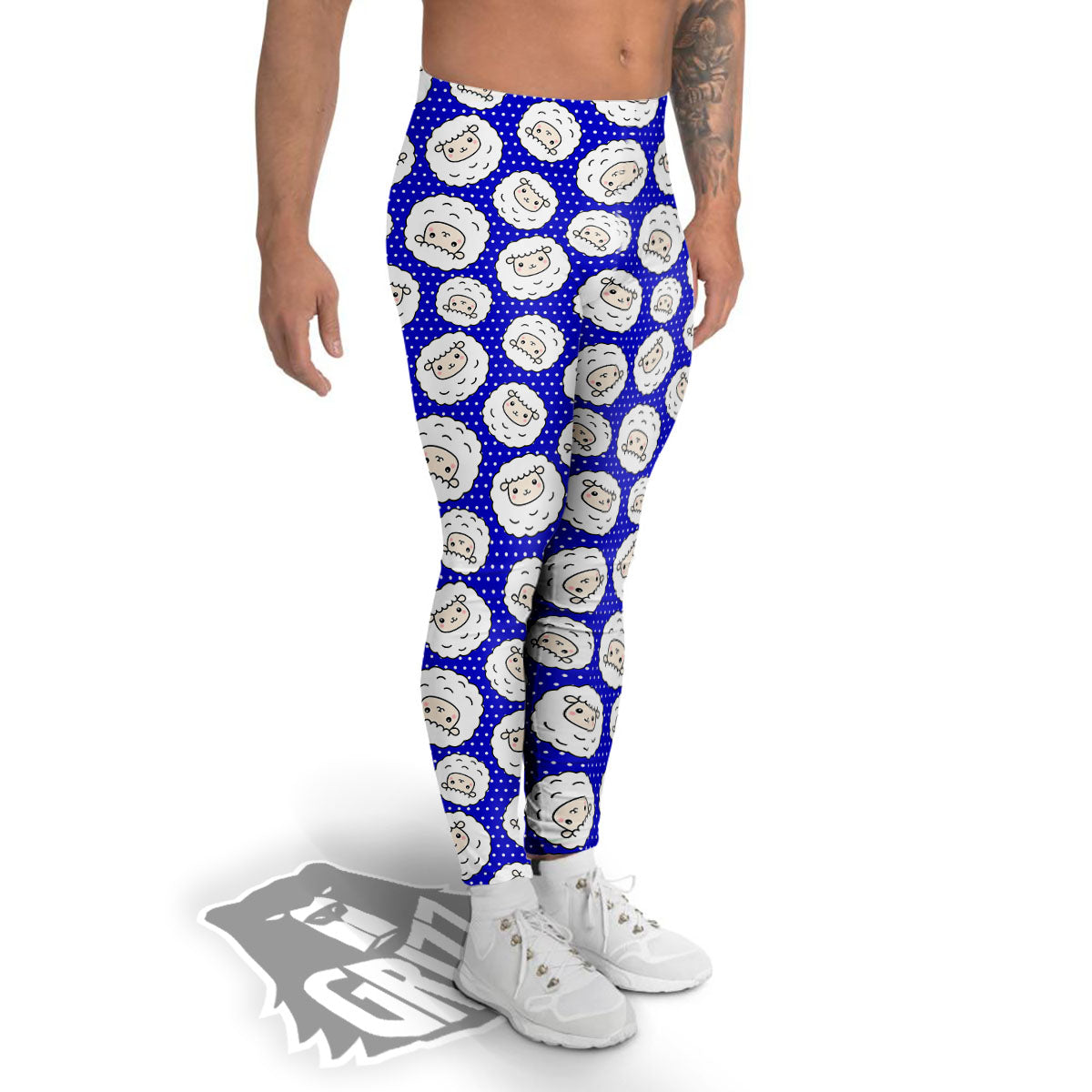 Sheep Cartoon Print Pattern Men's Leggings-grizzshop
