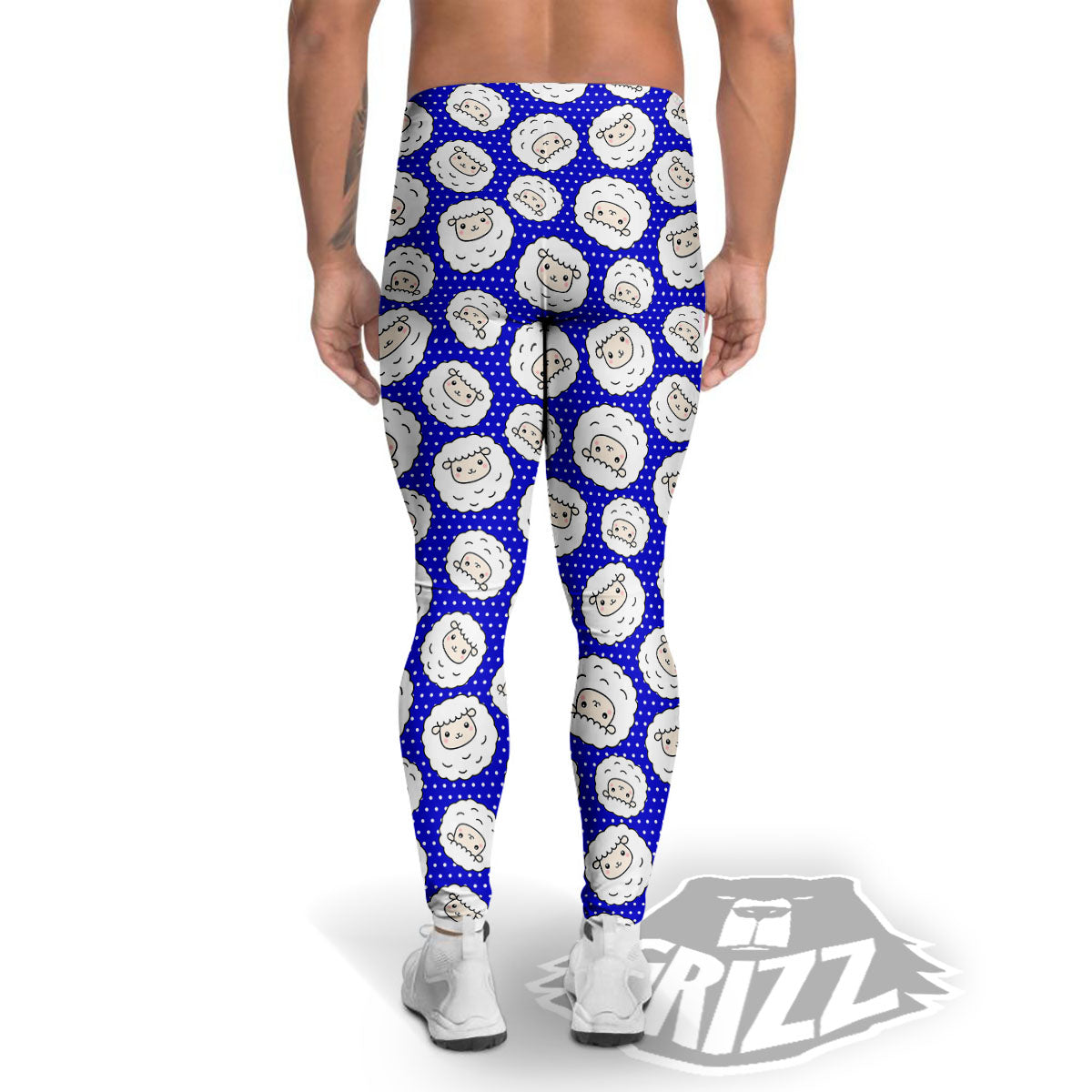 Sheep Cartoon Print Pattern Men's Leggings-grizzshop