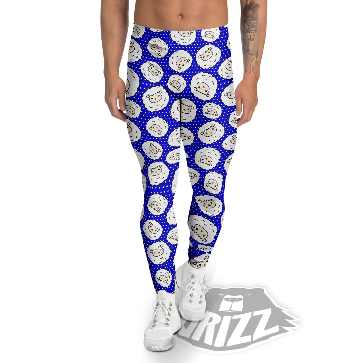 Sheep Cartoon Print Pattern Men's Leggings-grizzshop