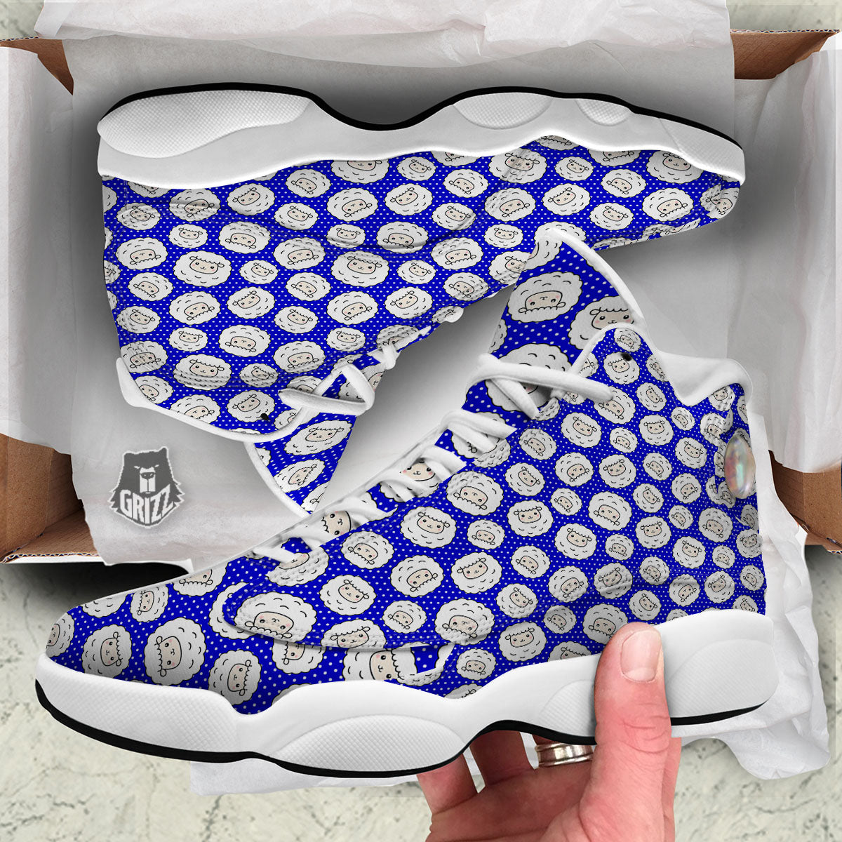 Sheep Cartoon Print Pattern White Basketball Shoes-grizzshop