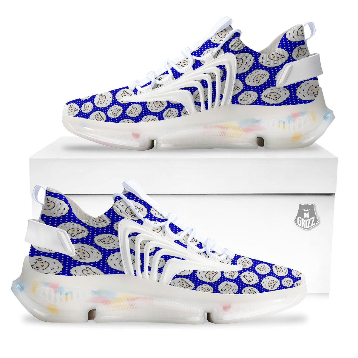 Sheep Cartoon Print Pattern White Gym Shoes-grizzshop