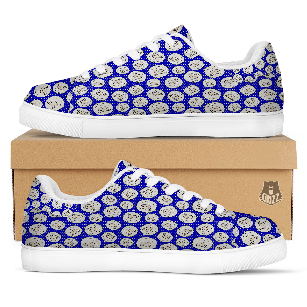 Sheep Cartoon Print Pattern White Low Top Sneakers-grizzshop