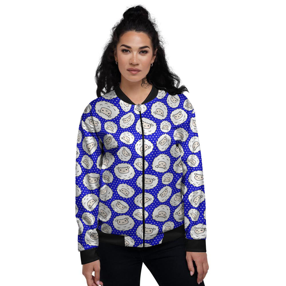 Sheep Cartoon Print Pattern Women's Bomber Jacket-grizzshop