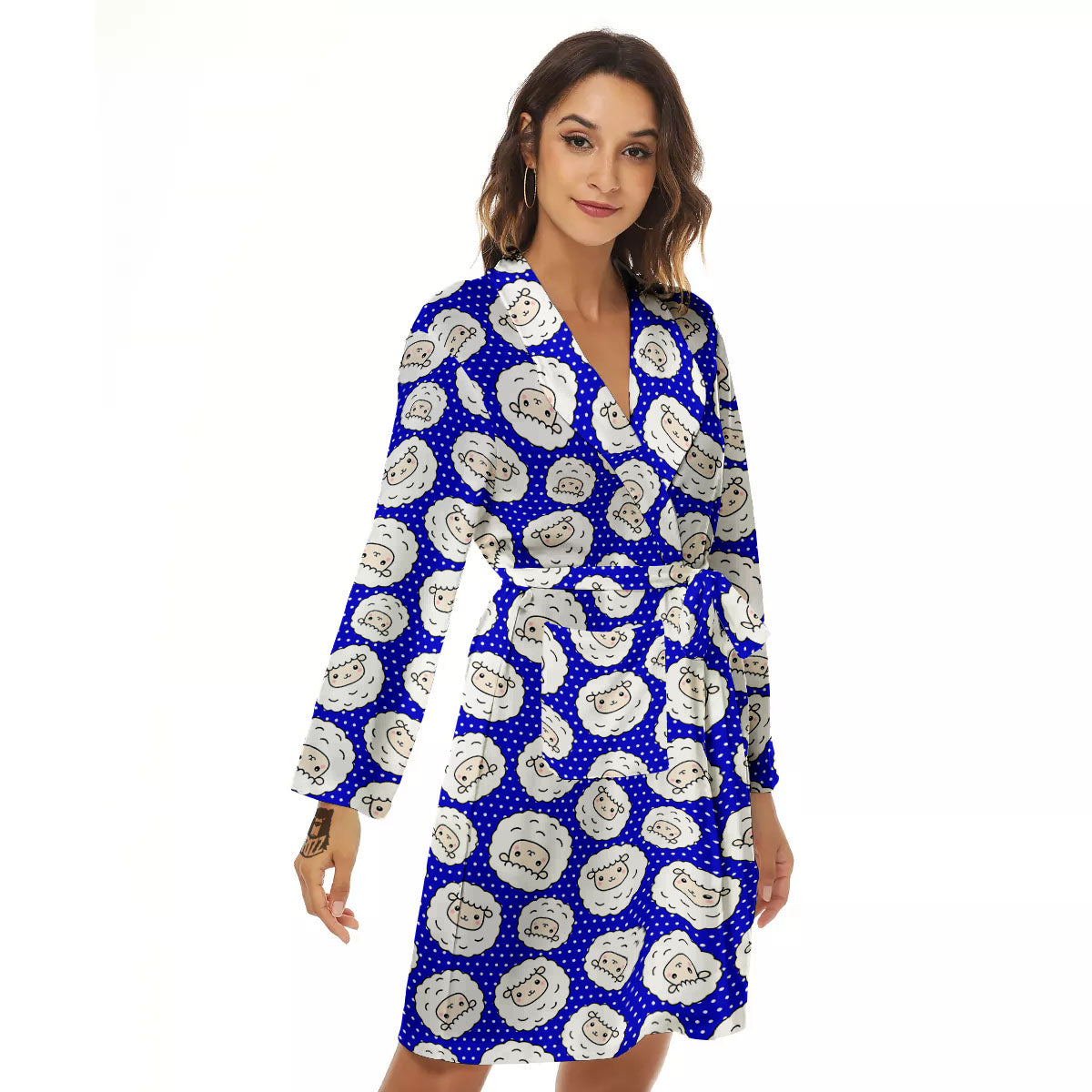 Sheep Cartoon Print Pattern Women's Robe-grizzshop
