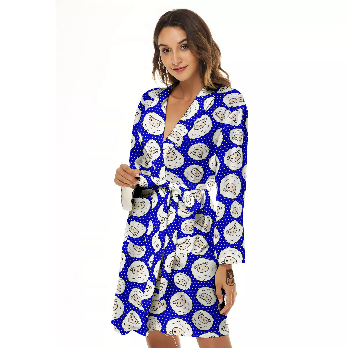 Sheep Cartoon Print Pattern Women's Robe-grizzshop