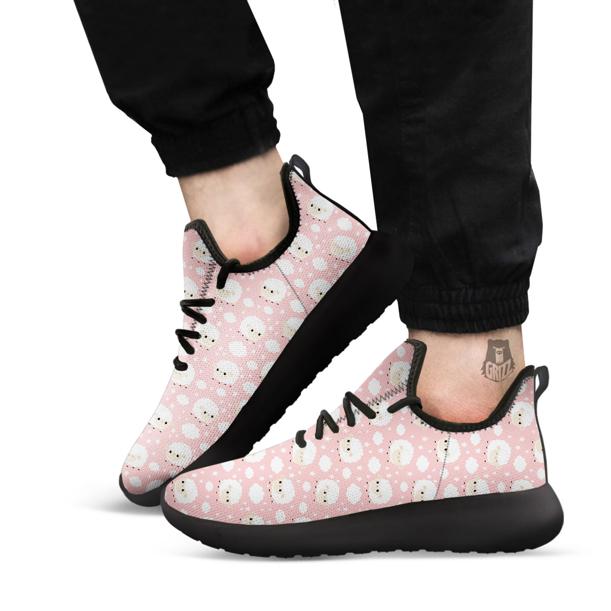 Sheep Cute Print Pattern Black Athletic Shoes-grizzshop