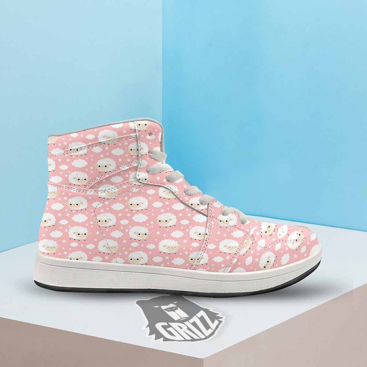 Sheep Cute Print Pattern High Top Sneakers-grizzshop