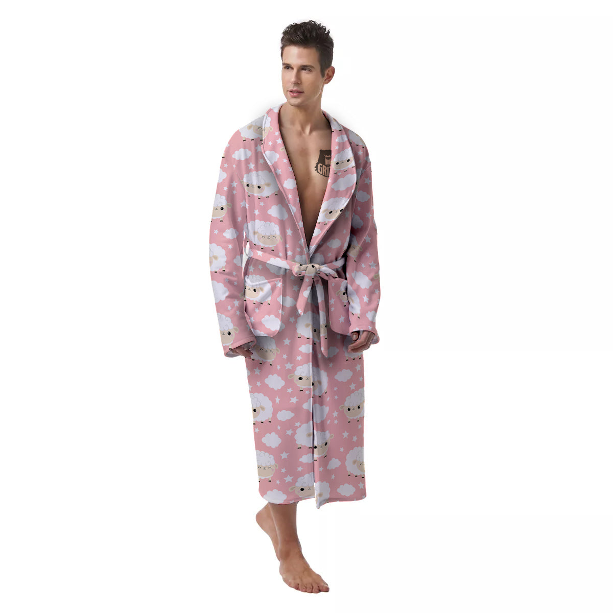 Sheep Cute Print Pattern Men's Robe-grizzshop