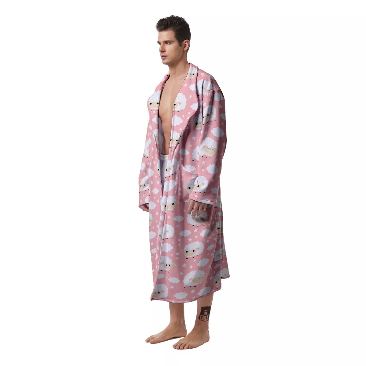 Sheep Cute Print Pattern Men's Robe-grizzshop
