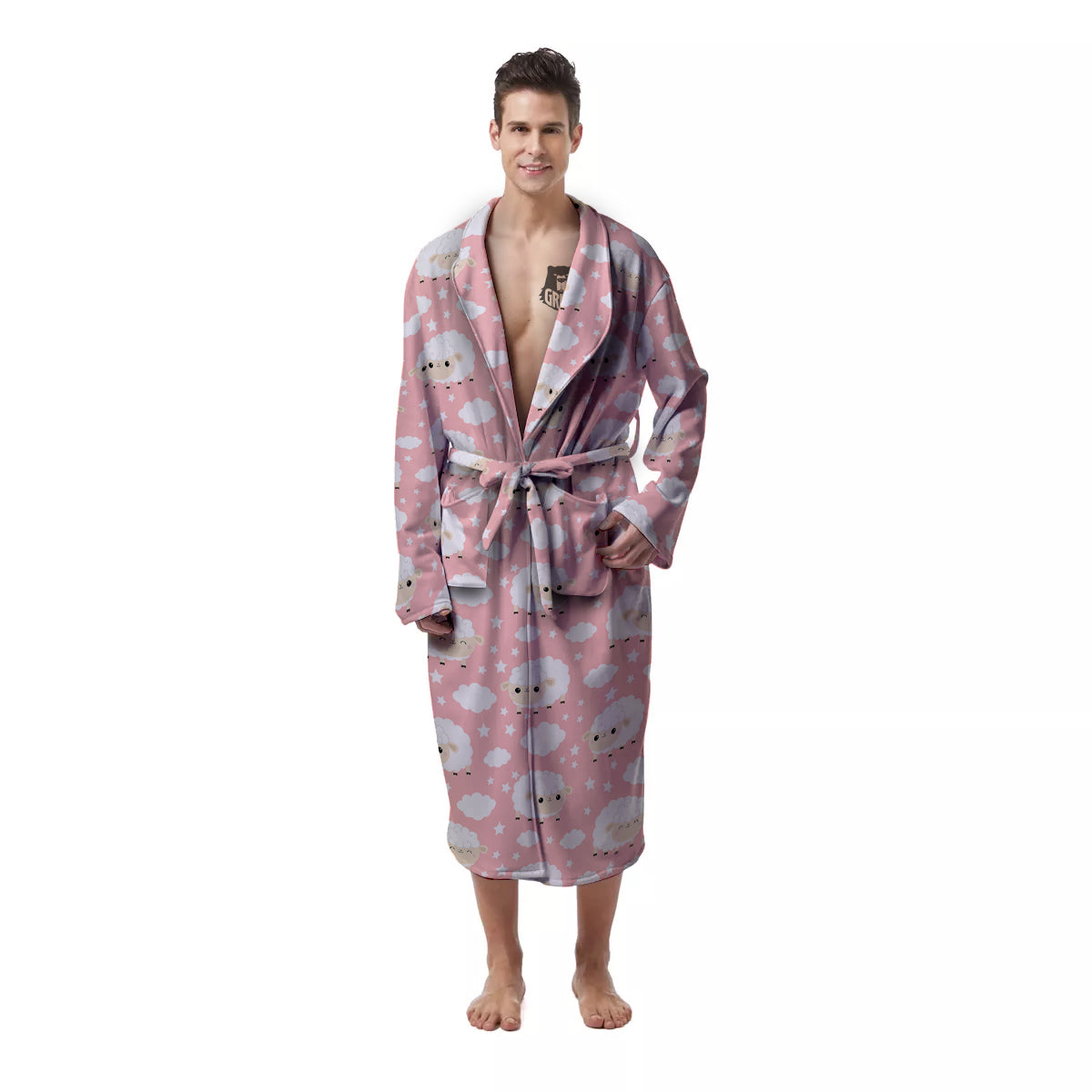 Sheep Cute Print Pattern Men's Robe-grizzshop