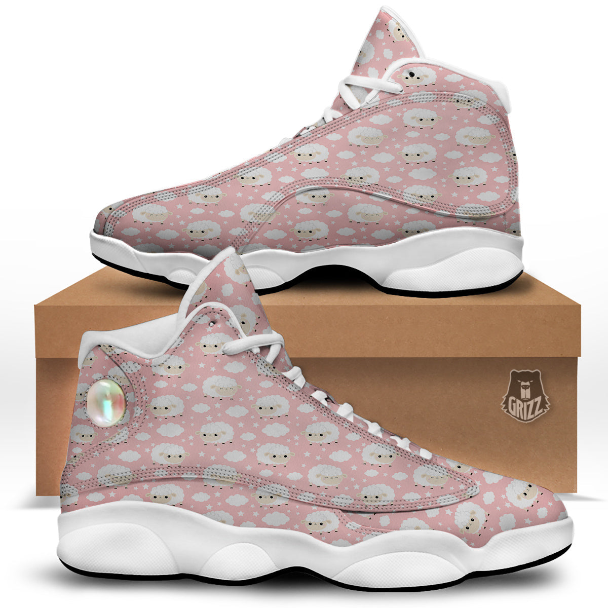 Sheep Cute Print Pattern White Basketball Shoes-grizzshop