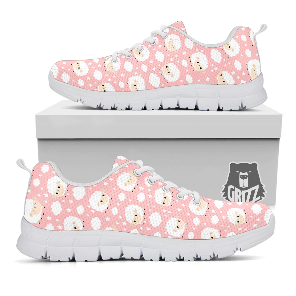 Sheep Cute Print Pattern White Sneaker-grizzshop