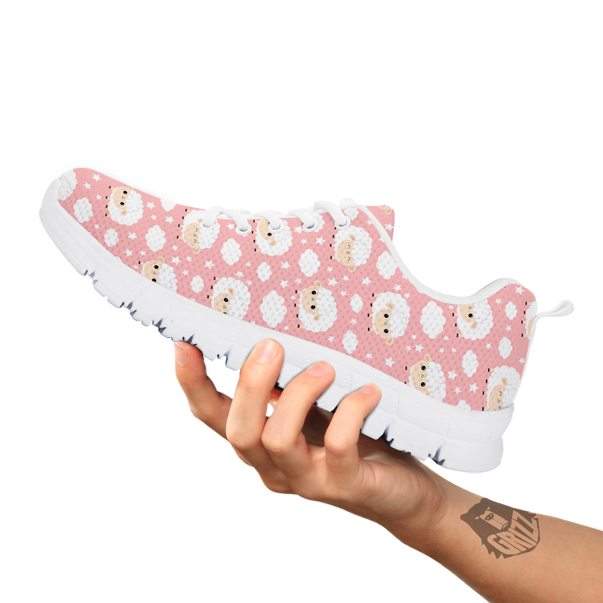 Sheep Cute Print Pattern White Sneaker-grizzshop