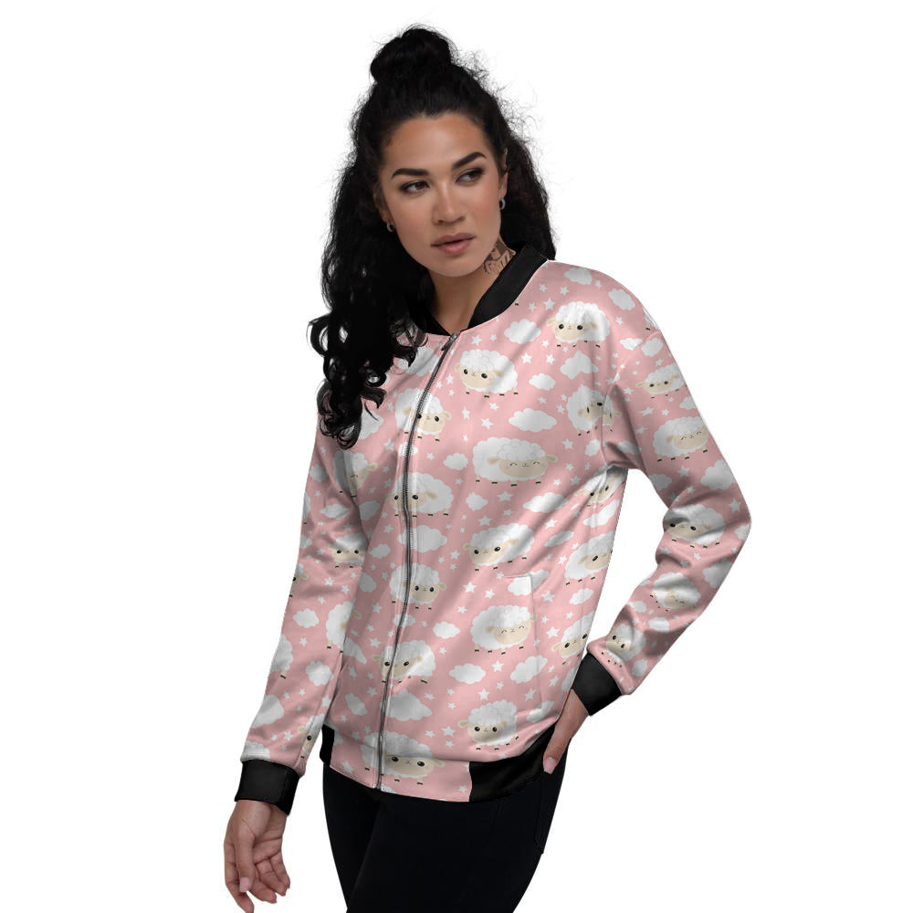 Sheep Cute Print Pattern Women's Bomber Jacket-grizzshop