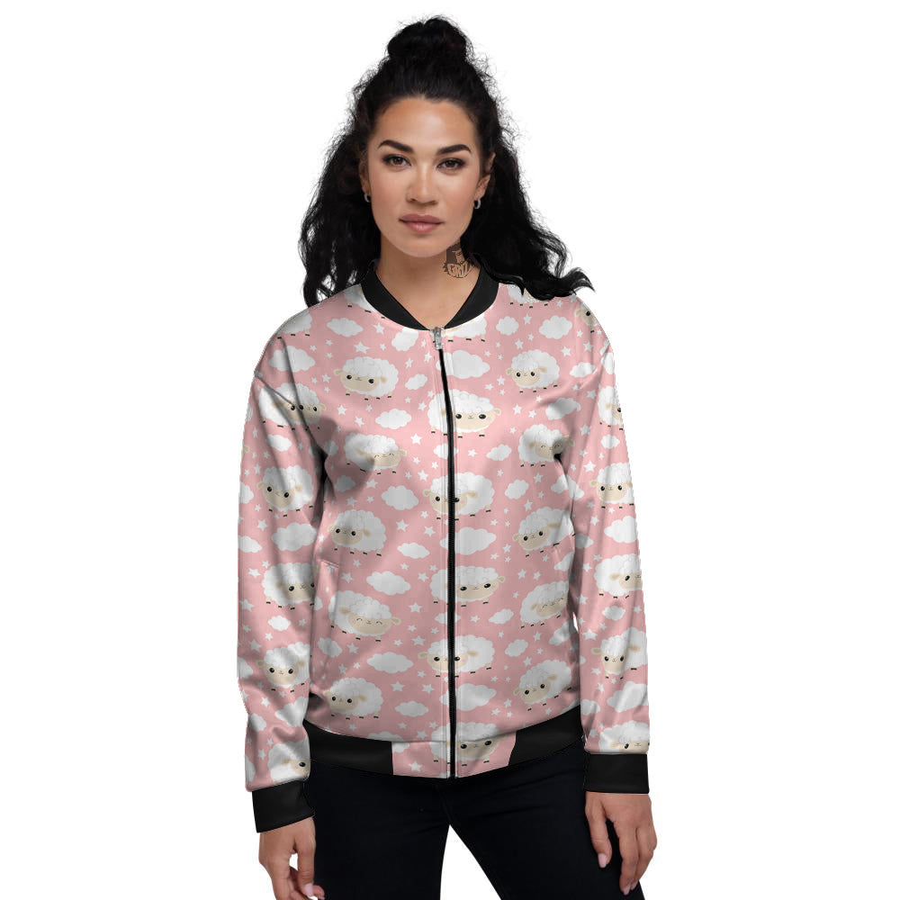 Sheep Cute Print Pattern Women's Bomber Jacket-grizzshop
