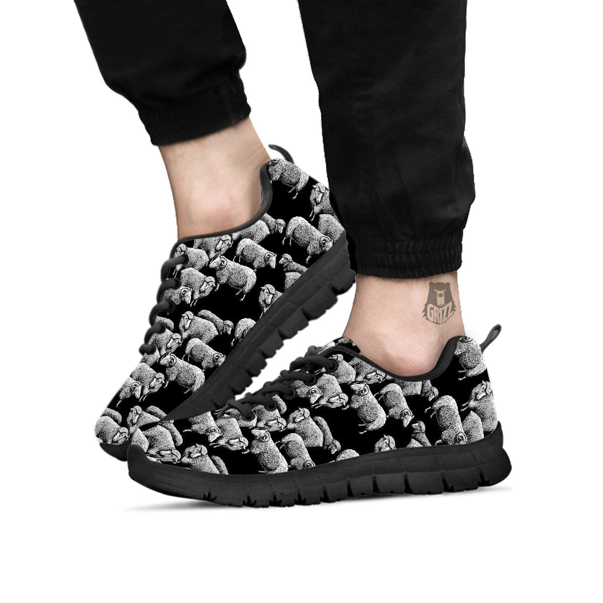 Sheep Doodle Print Pattern Black Sneaker-grizzshop