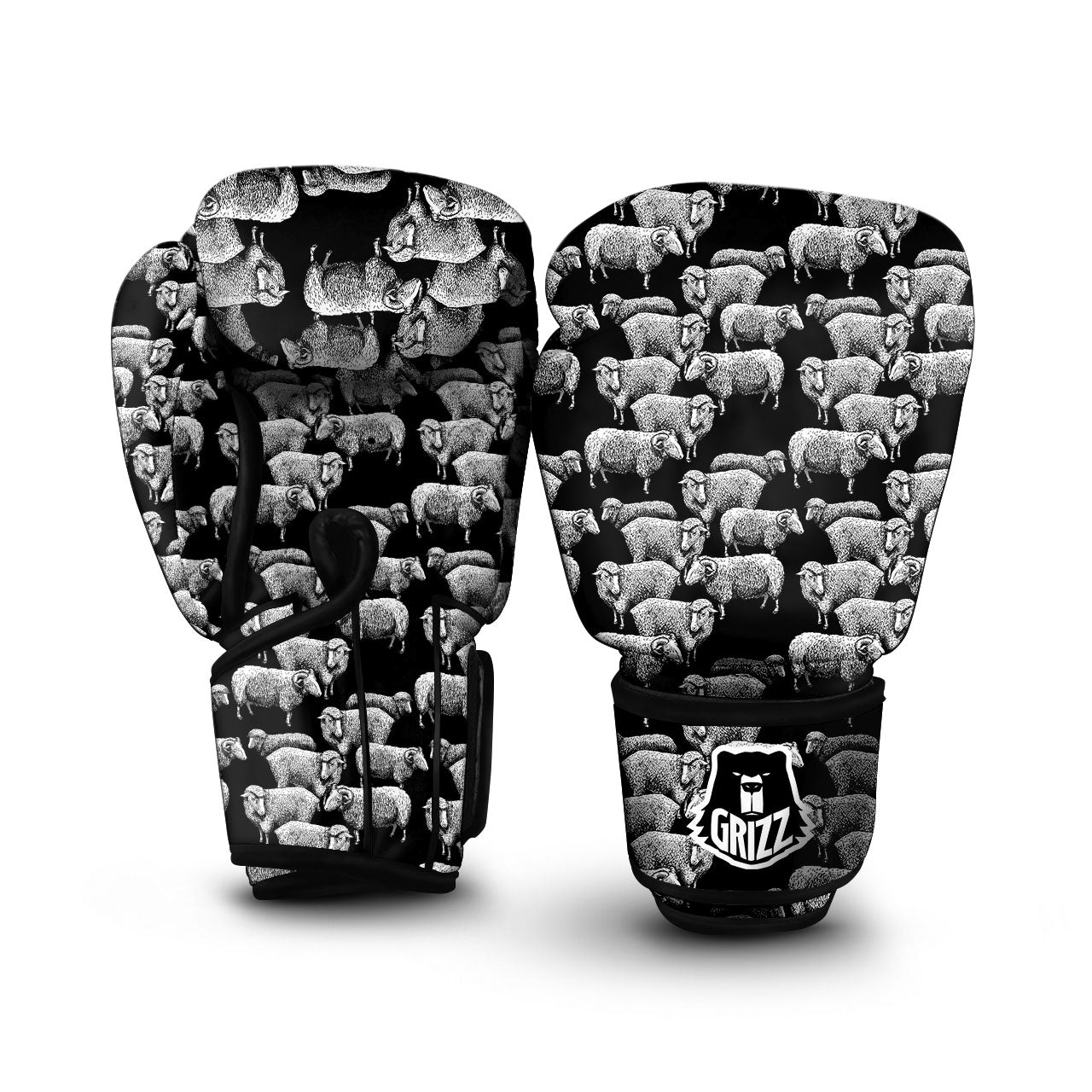 Sheep Doodle Print Pattern Boxing Gloves-grizzshop