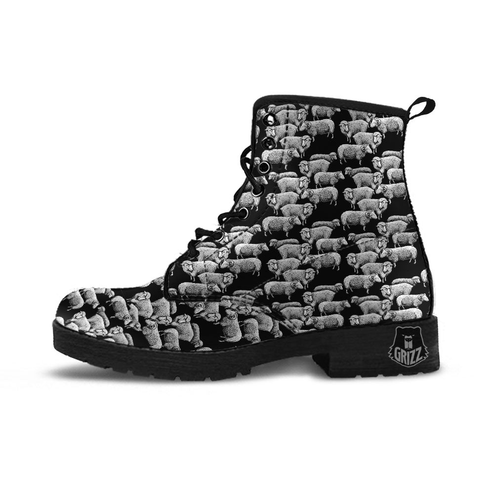 Sheep Doodle Print Pattern Leather Boots-grizzshop