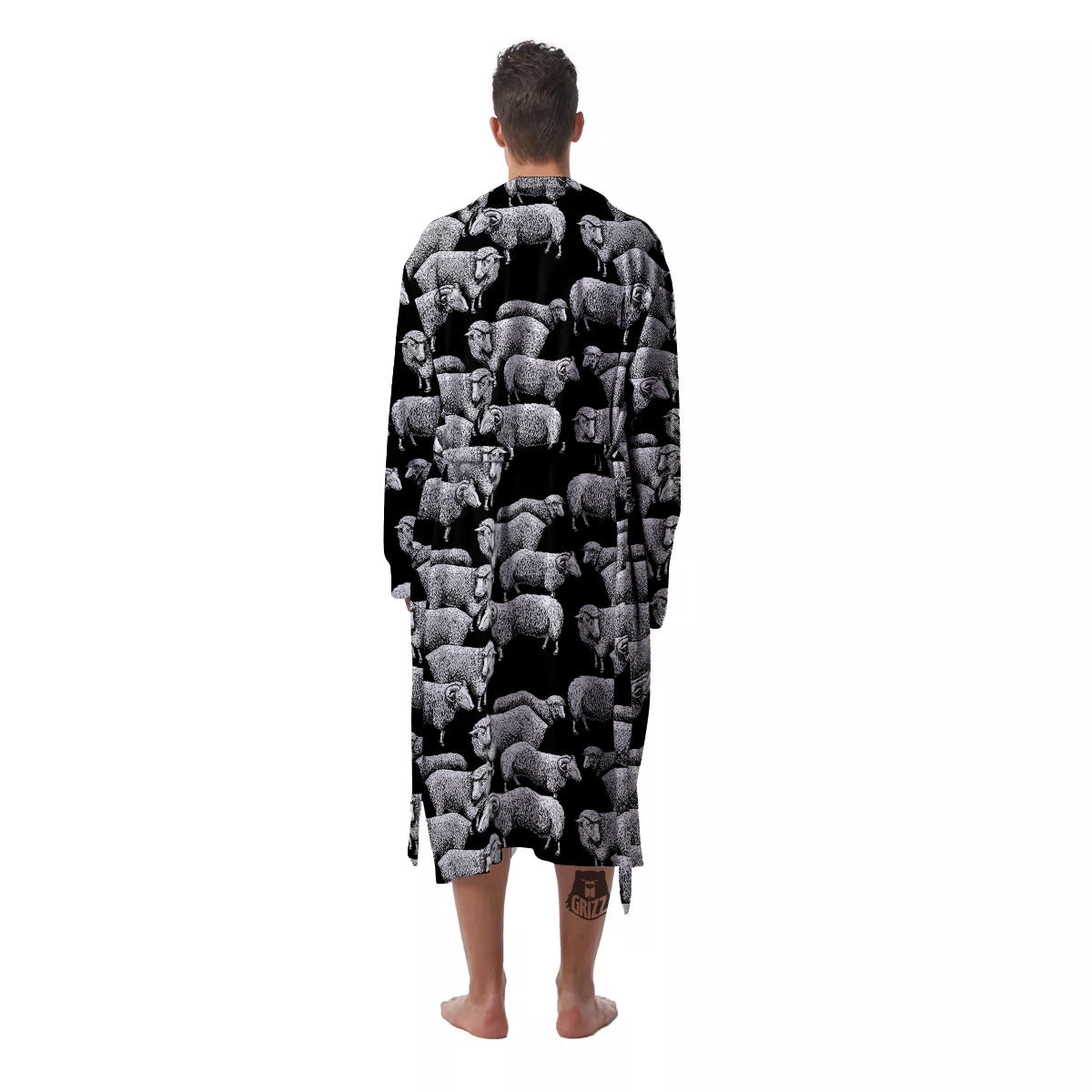 Sheep Doodle Print Pattern Men's Robe-grizzshop