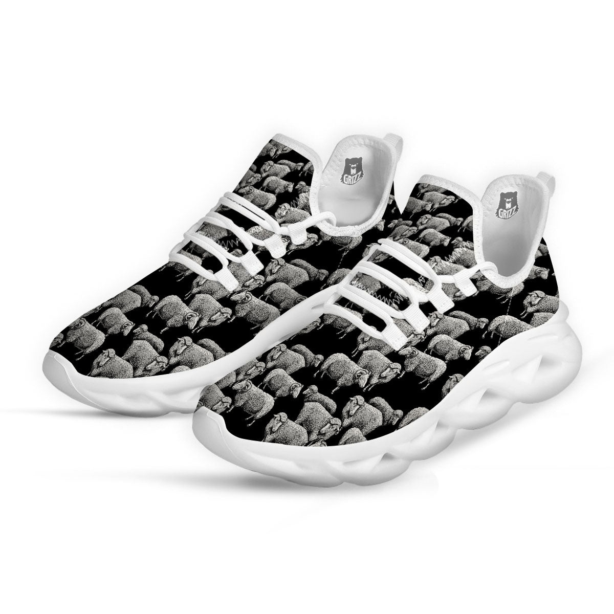 Sheep Doodle Print Pattern White Running Shoes-grizzshop