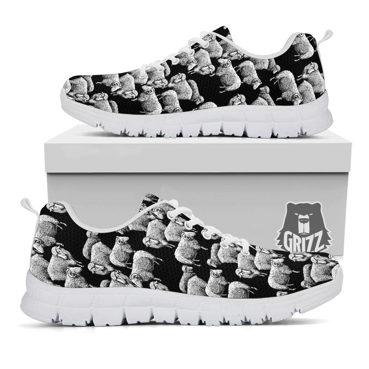 Sheep Doodle Print Pattern White Sneaker-grizzshop