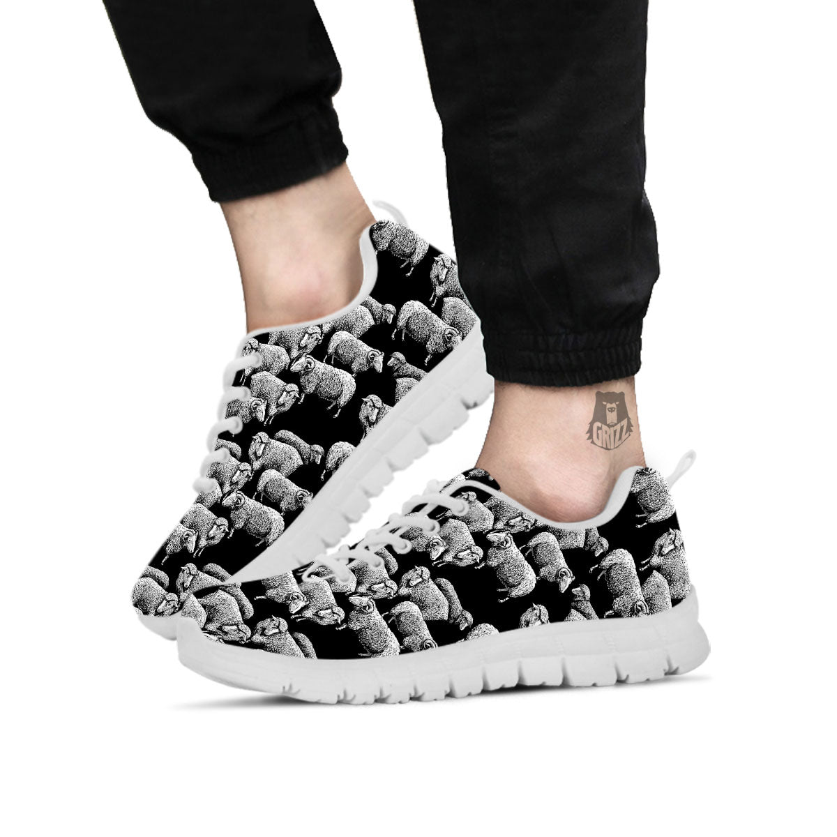 Sheep Doodle Print Pattern White Sneaker-grizzshop