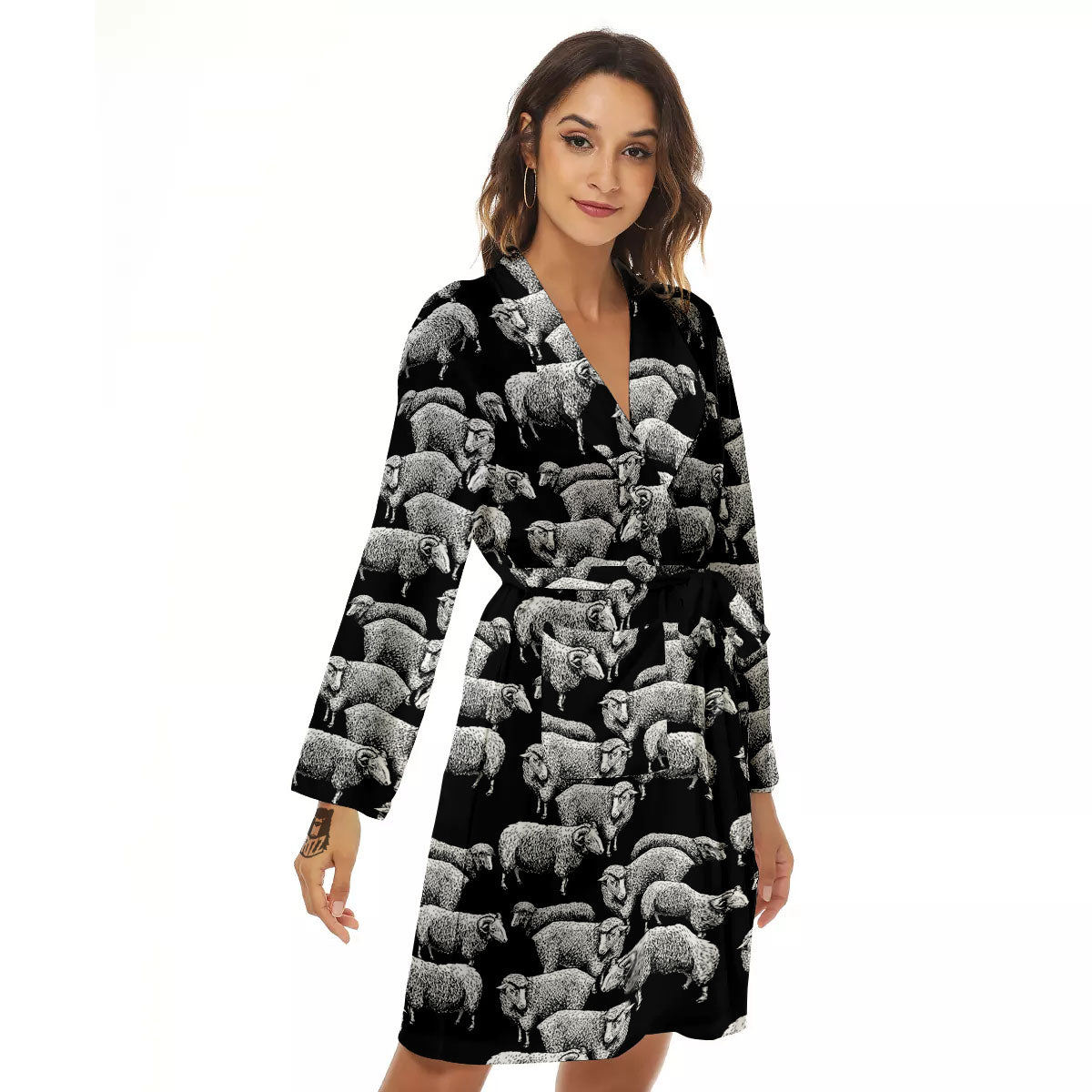 Sheep Doodle Print Pattern Women's Robe-grizzshop