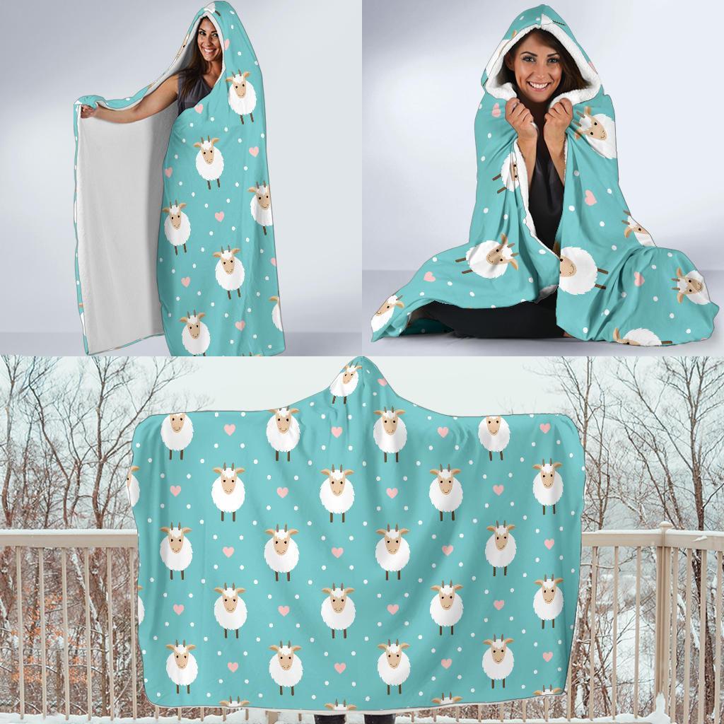 Sheep Goat Pattern Print Hooded Blanket-grizzshop