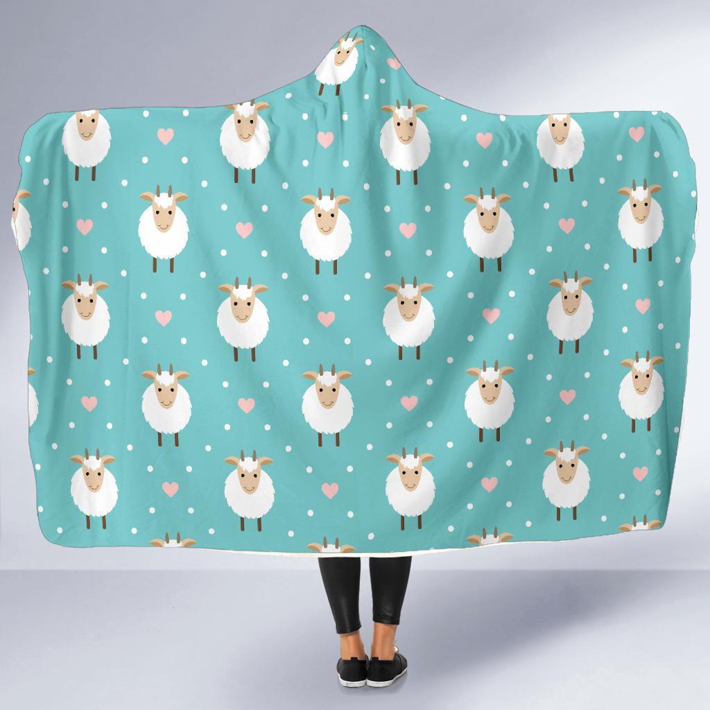 Sheep Goat Pattern Print Hooded Blanket-grizzshop