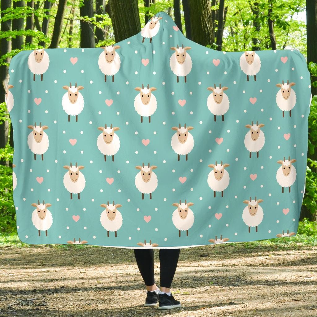 Sheep Goat Pattern Print Hooded Blanket-grizzshop