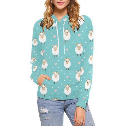 Sheep Goat Pattern Print Women Pullover Hoodie-grizzshop