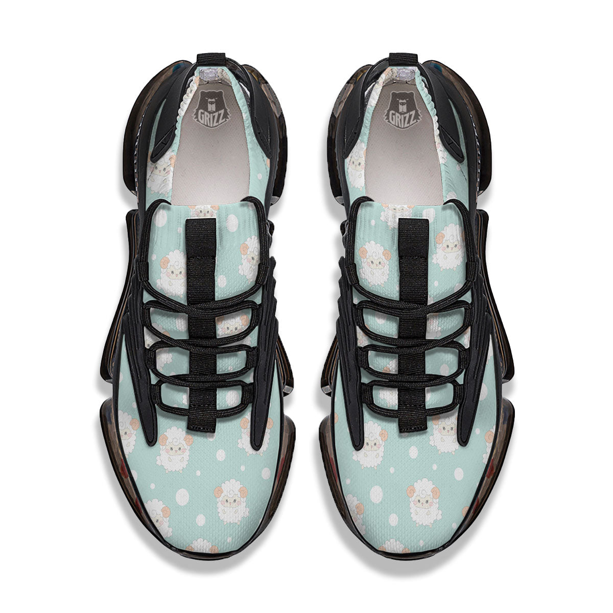 Sheep Kawaii Print Pattern Black Gym Shoes-grizzshop