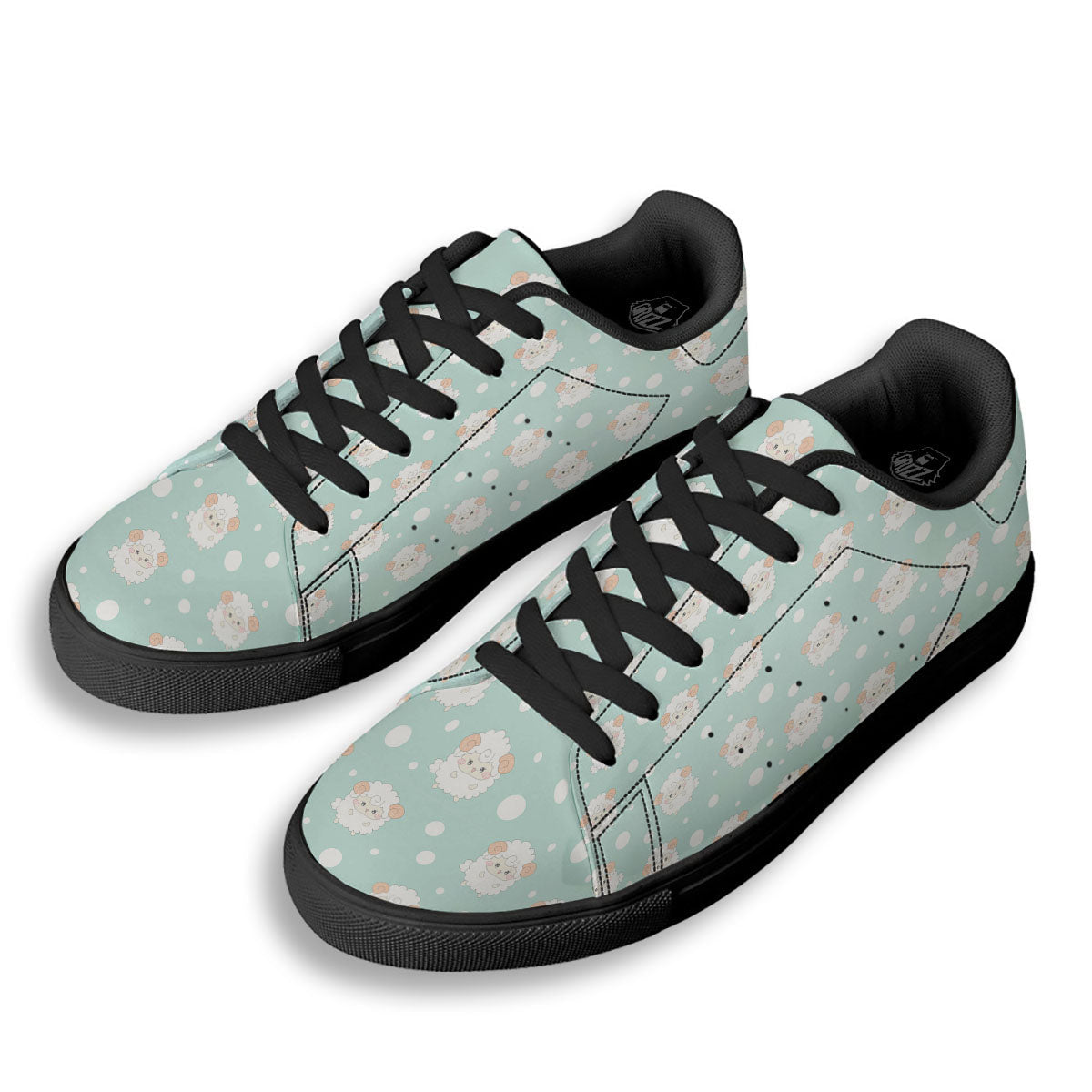 Sheep Kawaii Print Pattern Black Low Top Sneakers-grizzshop