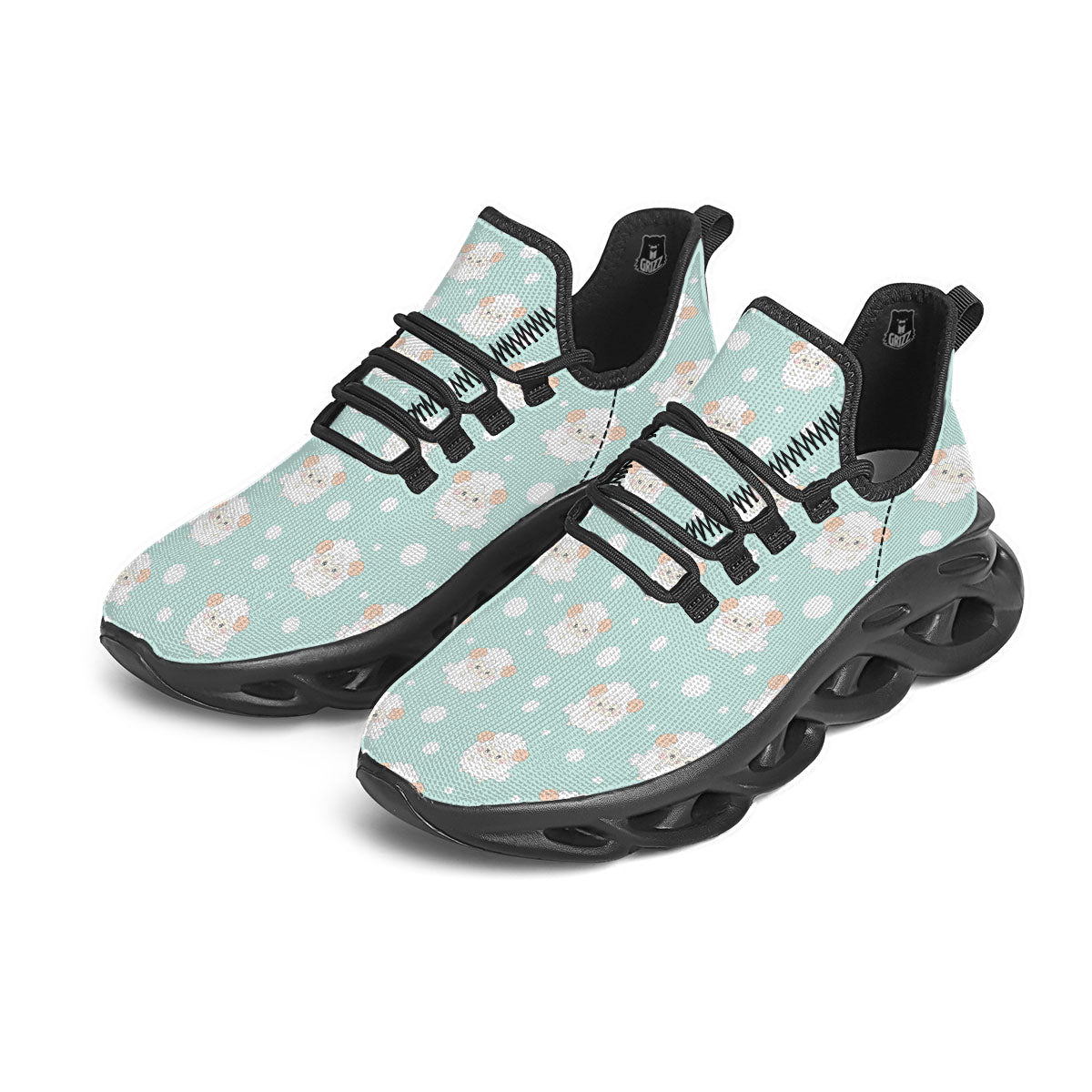 Sheep Kawaii Print Pattern Black Running Shoes-grizzshop