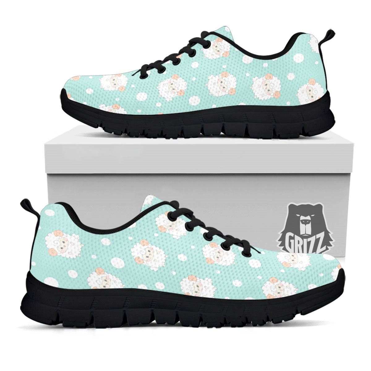Sheep Kawaii Print Pattern Black Sneaker-grizzshop