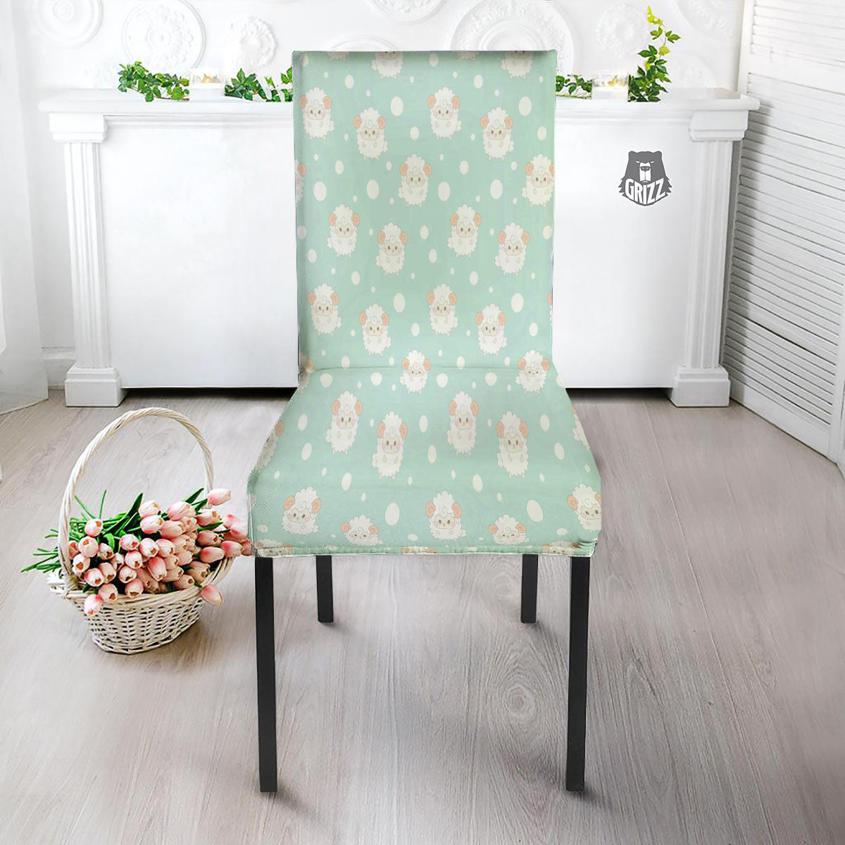 Sheep Kawaii Print Pattern Dining Chair Slipcover-grizzshop