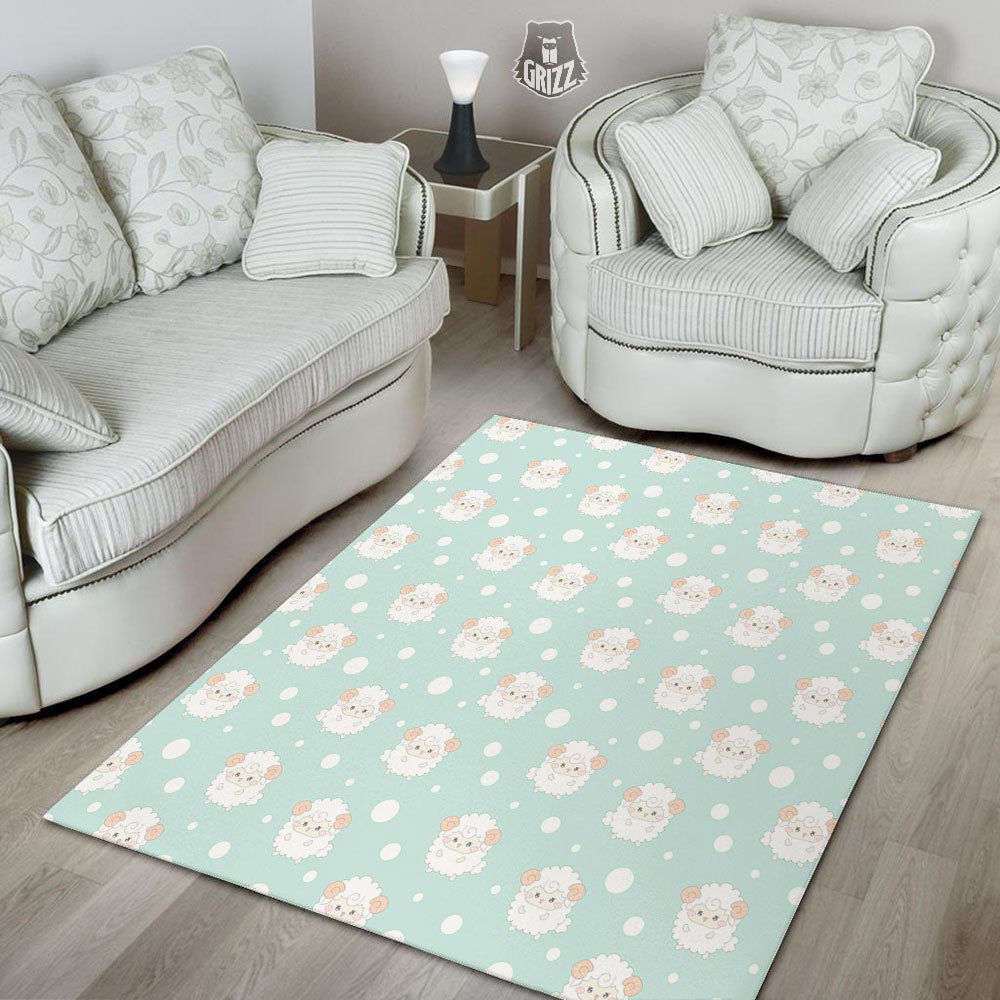 Sheep Kawaii Print Pattern Floor Mat-grizzshop