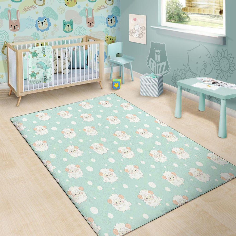 Sheep Kawaii Print Pattern Floor Mat-grizzshop