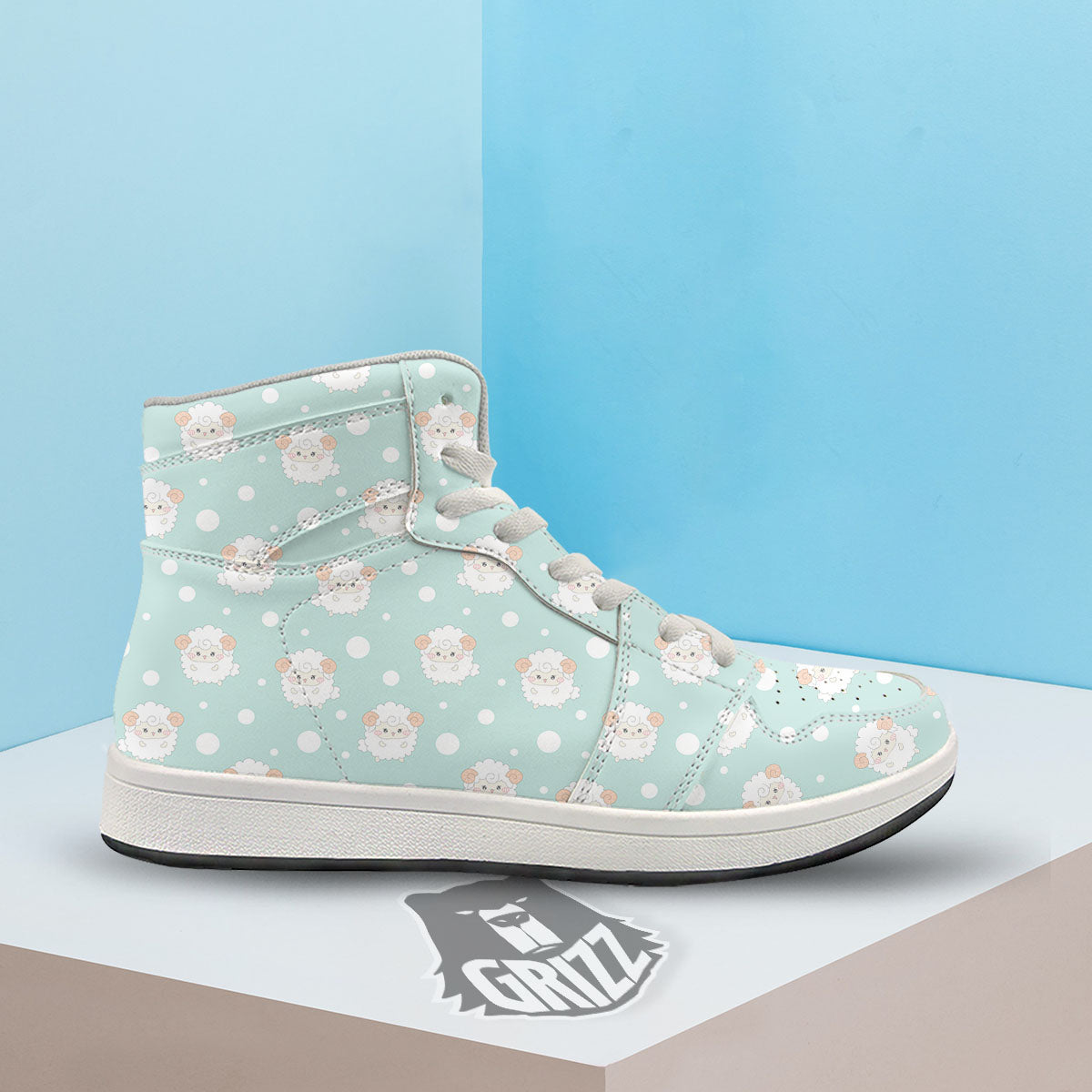 Sheep Kawaii Print Pattern High Top Sneakers-grizzshop