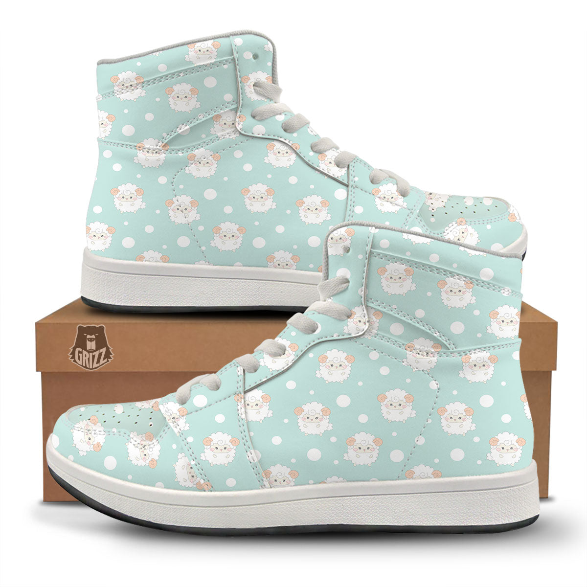 Sheep Kawaii Print Pattern High Top Sneakers-grizzshop