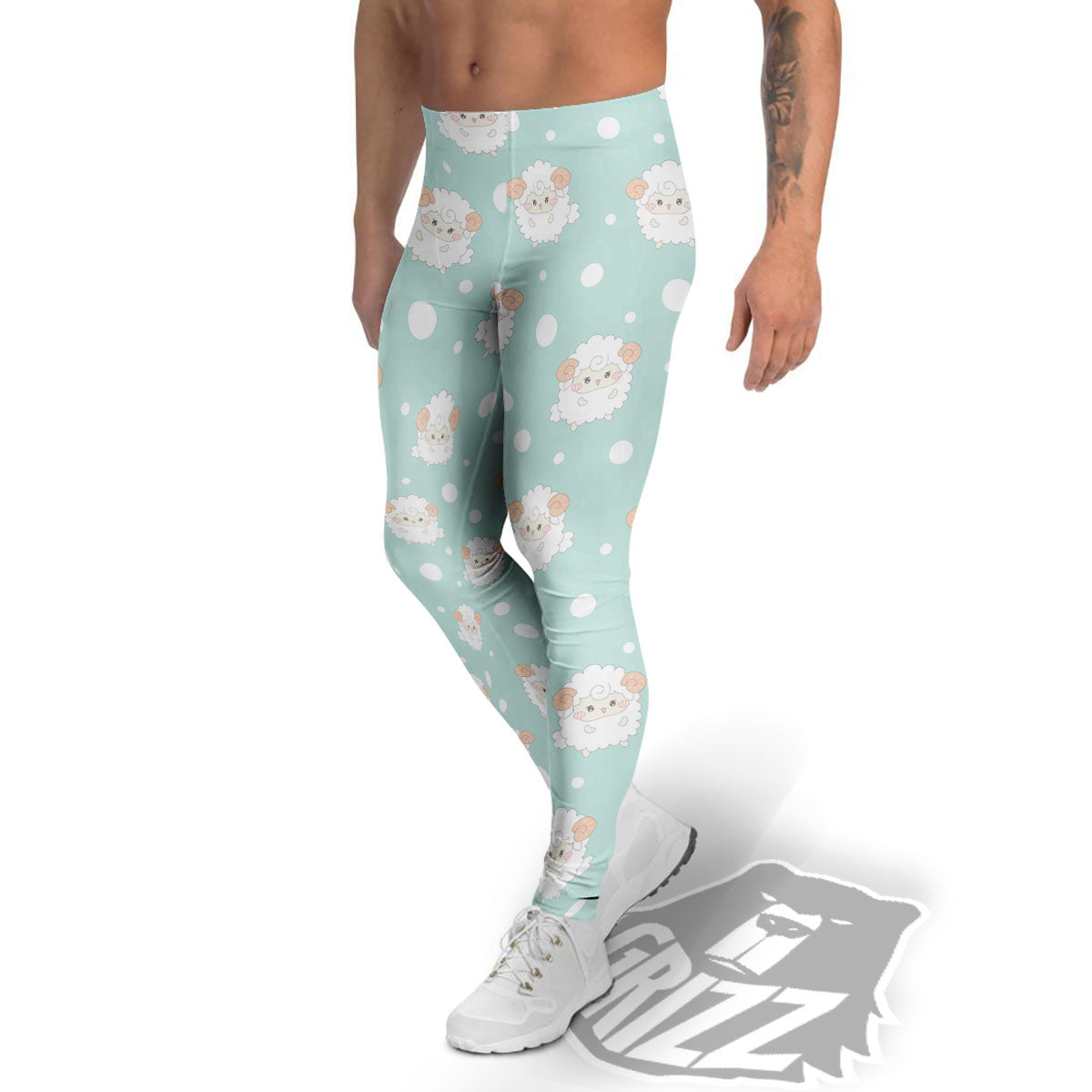 Sheep Kawaii Print Pattern Men's Leggings-grizzshop