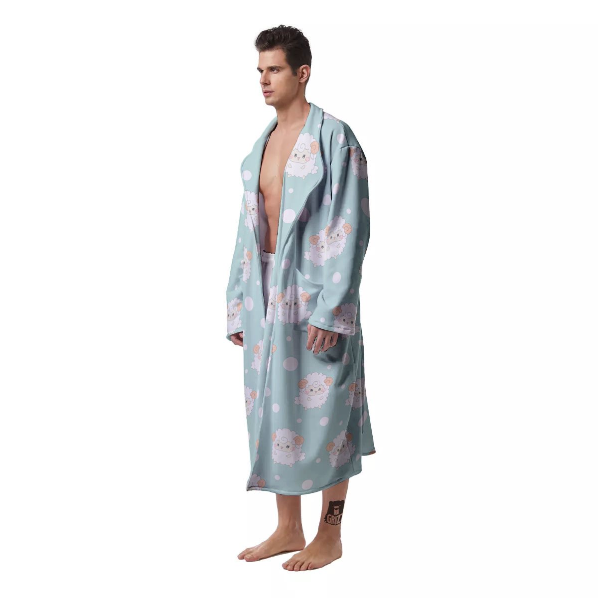 Sheep Kawaii Print Pattern Men's Robe-grizzshop