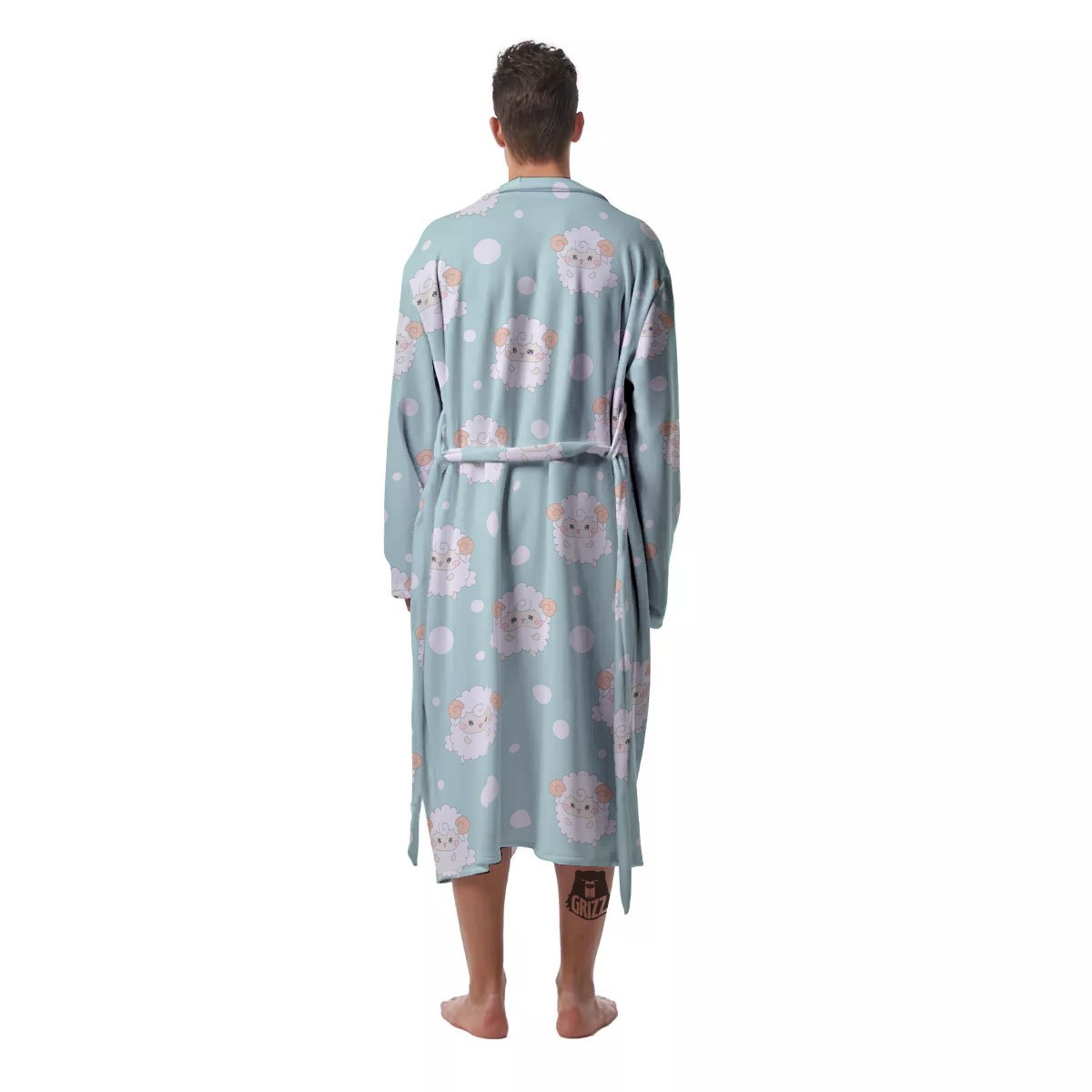 Sheep Kawaii Print Pattern Men's Robe-grizzshop